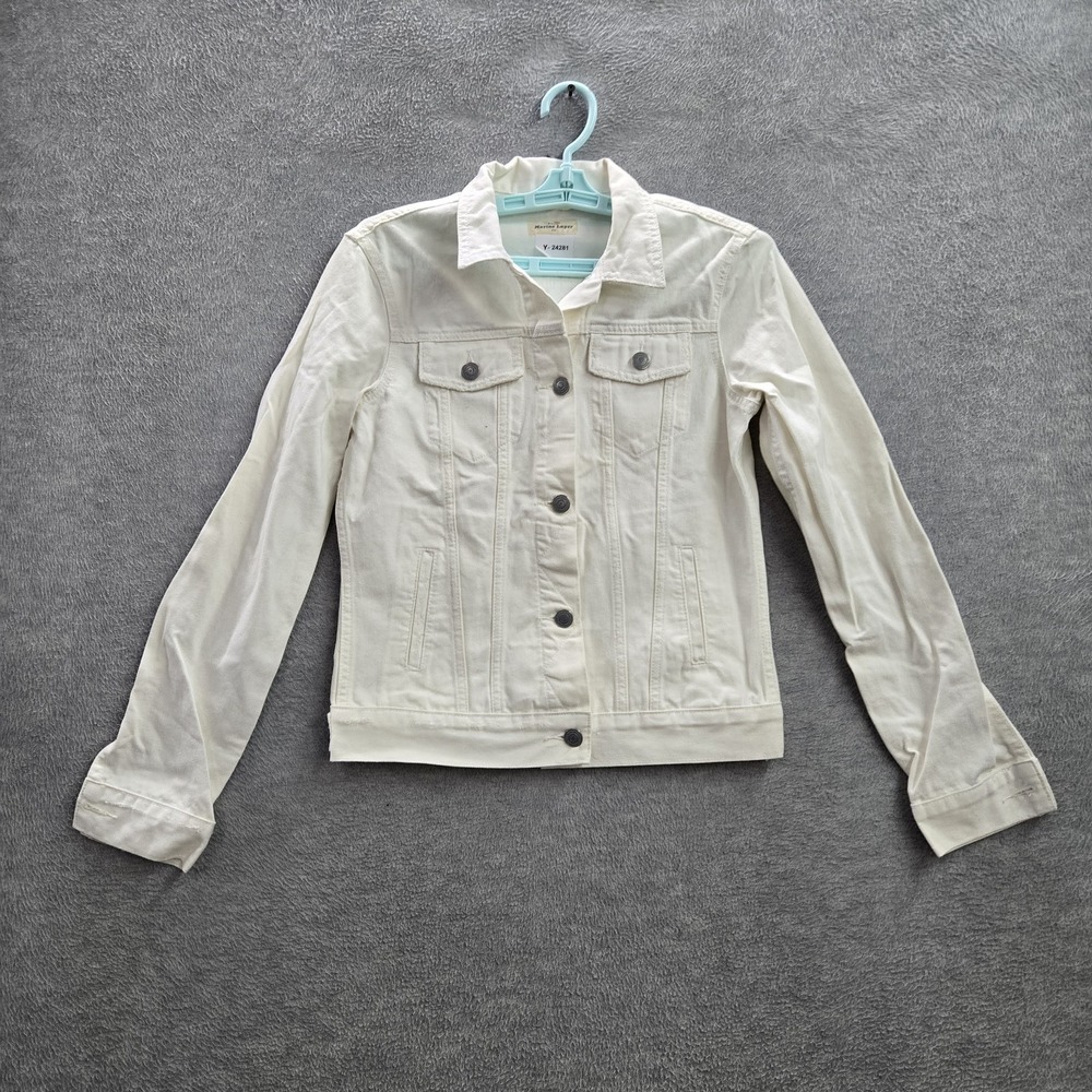Marine Layer Women Jacket XS White Twill Gigi Trucker Button Long Sleeve